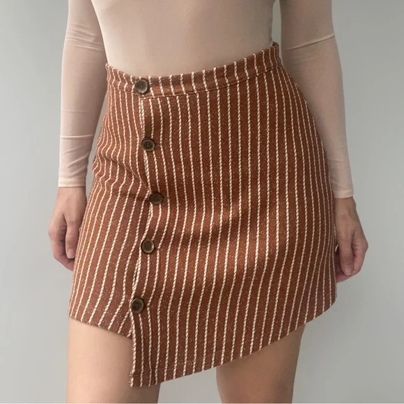 Urban Outfitters Buttoned Down Asymmetrical High Rise Pinstripe Mini Skirt  Med